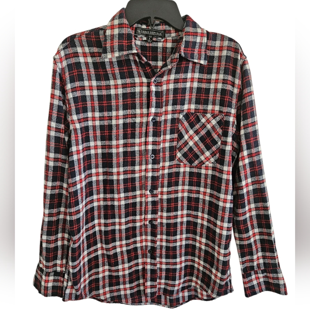 Urban Republic Mens Long Sleeve Plaid Flannel Button Down Shirt Sz L